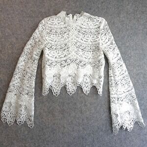 White Lace Top Womens S Crochet Bell Sleeve Crop Boho Festival‎ Victorian Fairy